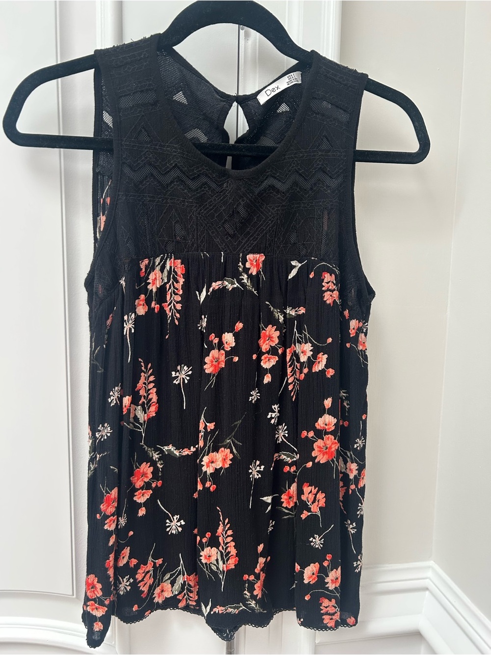 Dex Black Floral Lace Yoke Sleeveless Camisole
